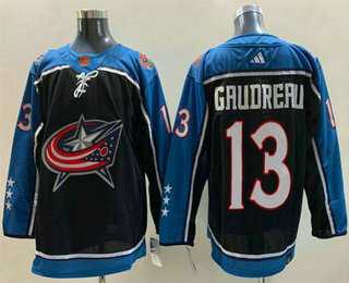Men%27s Columbus Blue Jackets #13 Johnny Gaudreau Black 2022 Reverse Retro Stitched Jersey->chicago blackhawks->NHL Jersey